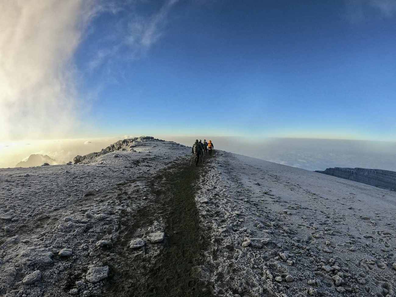 Trekkers on the high Kilimanjaro summit ridge